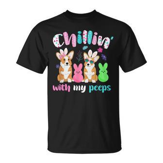 Chillin With My Peeps Funny Bunny Corgi Dog Easter Corgi Funny Gifts Unisex T-Shirt | Mazezy