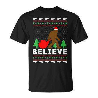 Christmas Believe Bigfoot Ugly Xmas Sweater T-Shirt | Mazezy AU