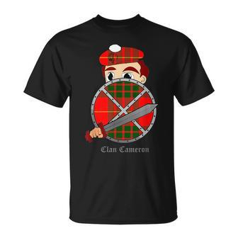 Clan Cameron Surname Last Name Scottish Tartan Crest Funny Last Name Designs Funny Gifts Unisex T-Shirt | Mazezy