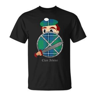 Clan Irvine Surname Last Name Scottish Tartan Crest Funny Last Name Designs Funny Gifts Unisex T-Shirt | Mazezy