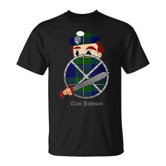 Clan Johnson Surname Last Name Scottish Tartan Crest Funny Last Name Designs Funny Gifts Unisex T-Shirt | Mazezy