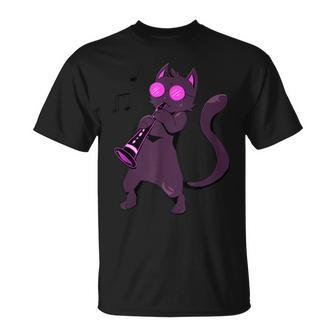 Clarinet Cool Cat Hippy Hipster Kitty Playing Music T-Shirt | Mazezy
