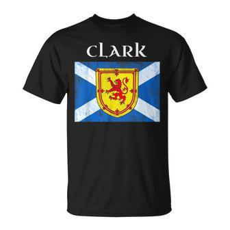 Clark Scottish Clan Name Gift Scotland Flag Festival Unisex T-Shirt | Mazezy