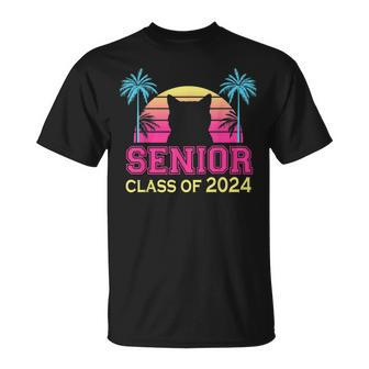 Class Of 2024 Senior Girls Retro Cat Seniors School Graduate Unisex T-Shirt | Mazezy