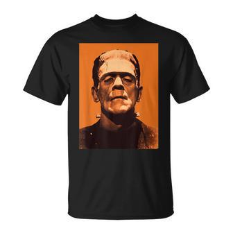 Classic Halloween Monster Frankenstein Vintage Horror Orange T-Shirt - Monsterry CA