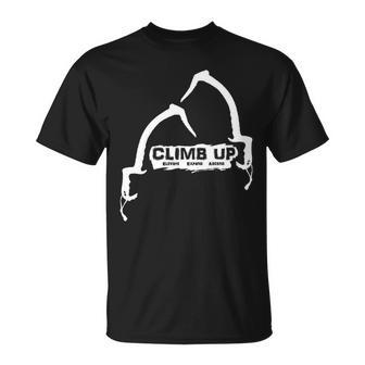 Climb Up Ice Tools Climbing Elevate Expand Ascend T-Shirt | Mazezy