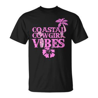 Coastal Cowgirl Aesthetic Vibes Pink Cowboy Boots Cowboy Hat Unisex T-Shirt | Mazezy