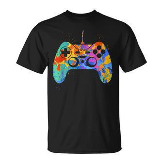 Colorful Gamer Graphic Gaming Controller Graphic T-Shirt - Monsterry