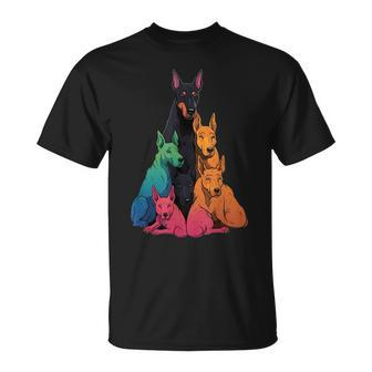 Colorful Lgbt Pride Doberman Dog Pile Unisex T-Shirt | Mazezy