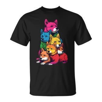 Colorful Lgbt Pride Swedish Vallhund Dog Pile Unisex T-Shirt | Mazezy