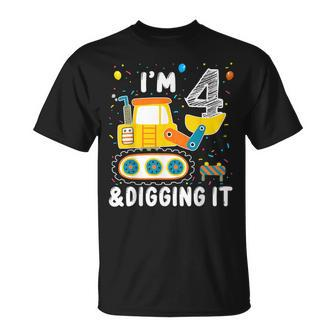 Construction Truck 4Th Birthday Boy 4 Yrs Old Digger Builder Unisex T-Shirt | Mazezy