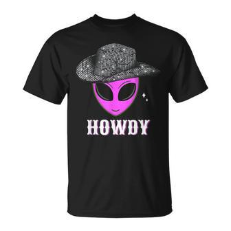 Cool Cowboy Hat Alien Howdy Space Western Disco Theme T-Shirt - Seseable