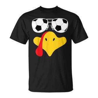 Cool Turkey Face With Soccer Sunglasses Thanksgiving T-Shirt - Seseable