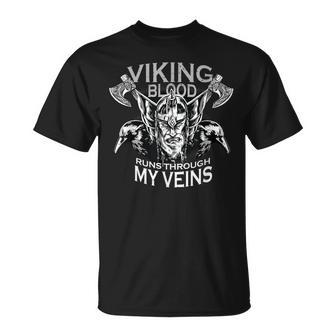 Cool Viking Text Viking Blood Runs Through My Veins T-Shirt - Seseable