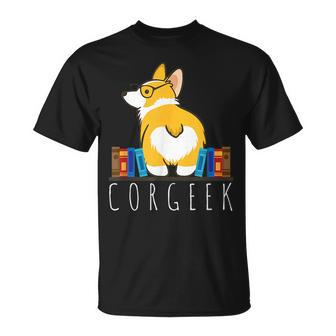 Corgi - Corgeek Funny Book Nerd Geek Dog Gift Unisex T-Shirt | Mazezy