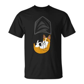 Corgi Upside Down Pocket Funny Dog Gift Corgi Funny Gifts Unisex T-Shirt | Mazezy