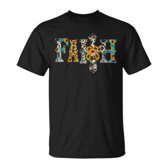 Cowhide Sunflowers Turquoise Faith Cross Jesus Cowgirl Rodeo Unisex T-Shirt | Mazezy
