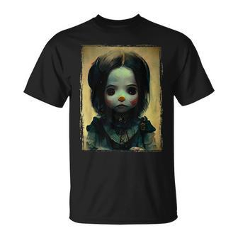 Creepy Halloween Goth Horror Doll Halloween T-Shirt | Mazezy