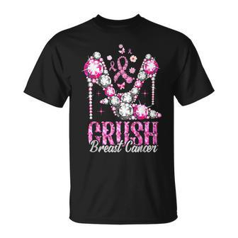 Crush Breast Cancer Awareness Bling Pink Ribbon T-Shirt - Seseable