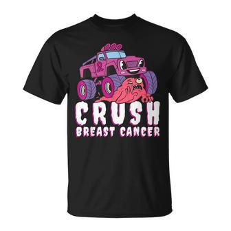 Crush Breast Cancer Awareness Monster Truck October Pink T-Shirt - Seseable