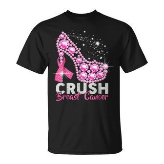 Crush Breast Cancer Pink Bling High Heels Breast Cancer T-Shirt - Seseable