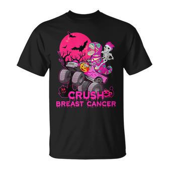 Crush Breast Cancer Skeleton Monster Truck Halloween Boy Kid T-Shirt - Thegiftio UK
