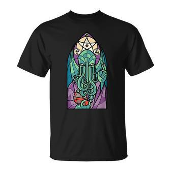 Cthulhu Church Stained Glass Cosmic Horror Monster Church T-Shirt | Mazezy DE