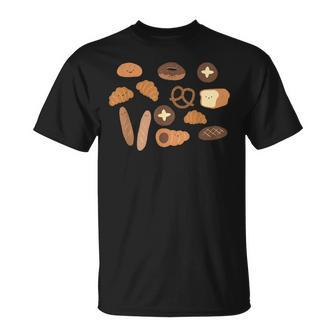 Cute Bakery Bread Pretzel Donut Baguette Croissant Graphic T-Shirt | Mazezy