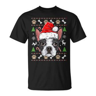 Cute Boston Terrier Ugly Christmas Sweater Santa Hat Xmas T-Shirt - Monsterry DE