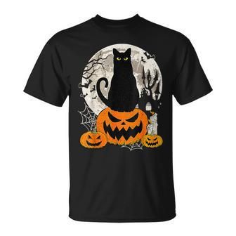 Cute Cat Black On Jack O' Lantern Retro Halloween Costume T-Shirt | Mazezy