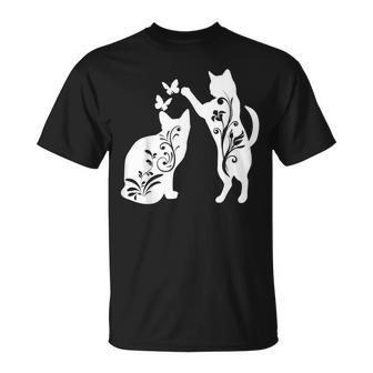Cute Cat Butterflies Doodle Womens Unisex T-Shirt - Seseable
