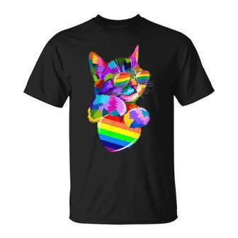 Cute Cat Pride Lgbt Transgender Flag Heart Gay Lesbian Unisex T-Shirt | Mazezy