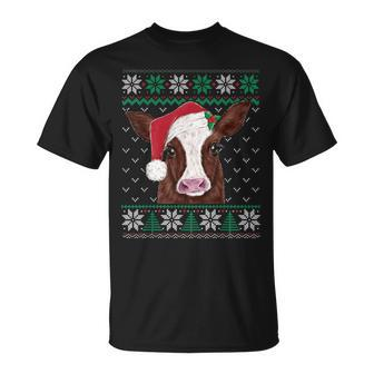 Cute Cow Christmas Ugly Sweater Style Pajama Xmas Cow Lover T-Shirt | Mazezy