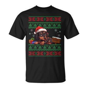Cute Dachshund Dog Lover Santa Hat Ugly Christmas Sweater T-Shirt - Monsterry UK