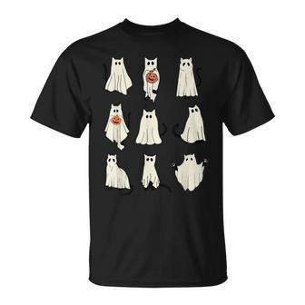 Cute Ghost Cats Cat Halloween Outfit Costumes T-Shirt - Monsterry AU