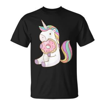 Cute Hungry Unicorn Munching On Yummy Donut T-Shirt | Mazezy