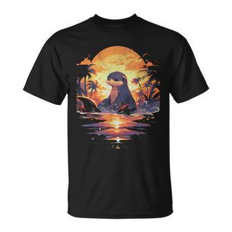 Cute Otter Discover The Spirit Animal River Otter Sunset Unisex T-Shirt | Mazezy