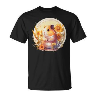 Cute Sunflower Hamster Watercolor Pet Rodent Unisex T-Shirt | Mazezy