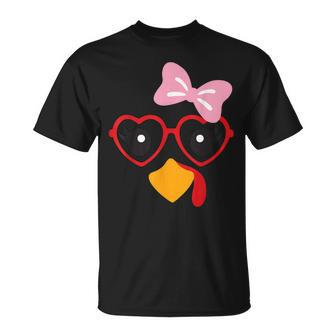 Cute Turkey Face Heart Sunglasses Thanksgiving Costume T-Shirt - Seseable