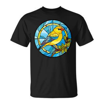 Cute Yellow Goldfinch Stained Glass American Goldfinch T-Shirt | Mazezy