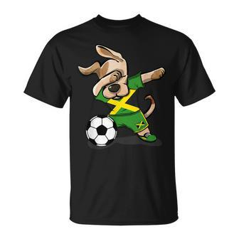 Dabbing Dog Jamaica Soccer Jamaican Flag Football Lover T-Shirt | Mazezy