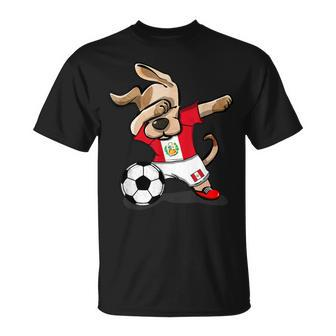Dabbing Dog Peru Soccer Fans Jersey Peruvian Flag Football T-Shirt | Mazezy AU