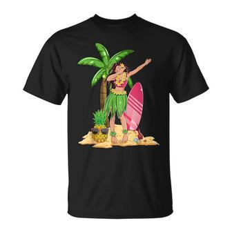 Dabbing Hawaiian Girl Summer Vacation Hawaii Pineapple Palm Unisex T-Shirt | Mazezy