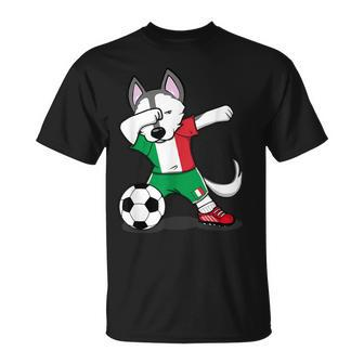 Dabbing Husky Dog Italy Soccer Fans Jersey Italian Football T-Shirt | Mazezy