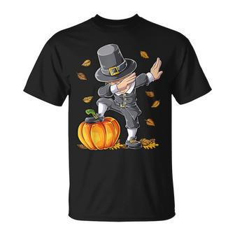 Dabbing Pilgrim Boy Pumpkin Thanksgiving Day Dab T-Shirt | Mazezy