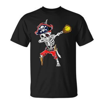 Dabbing Skeleton Pirate & Softball Ball Halloween Costume T-Shirt | Mazezy