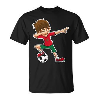 Dabbing Soccer Boy Morocco Moroccan Flag Jersey T-Shirt | Mazezy