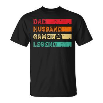 Dad Husband Gamer Legend Vintage Gamer Gaming Fathers Day Unisex T-Shirt | Mazezy