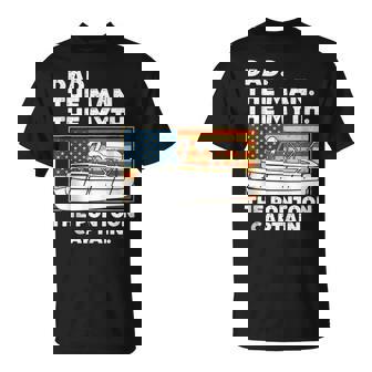 Dad Man Myth Pontoon Captain American Flag Boat Fathers Day Unisex T-Shirt | Mazezy