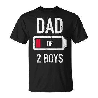 Dad Of 2 Two Boys Low Battery Gift For Fathers Day Unisex T-Shirt | Mazezy